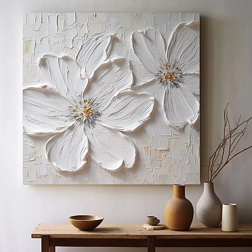 dipinto a mano dipinto a olio dipinto a mano 3d grande fiore bianco dipinto a olio su tela dipinto acrilico originale dipinto con texture pesante paesaggio astratto arte murale decorazione murale