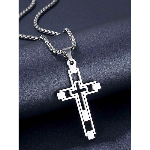 collana con ciondolo a croce in acciaio inossidabile bicolore da uomo – finitura argento e oro, gioielli religiosi moderni