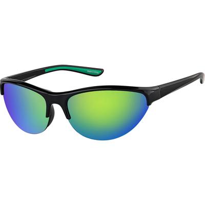 Zenni Women's Vintage Cat-Eye Sunglasses Black With Green Mirror Plastic Frame