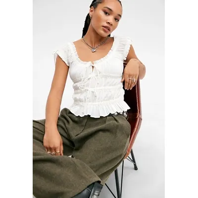 Kimchi Blue Remi Tie Front Blouse - White S at Urban Outfitters