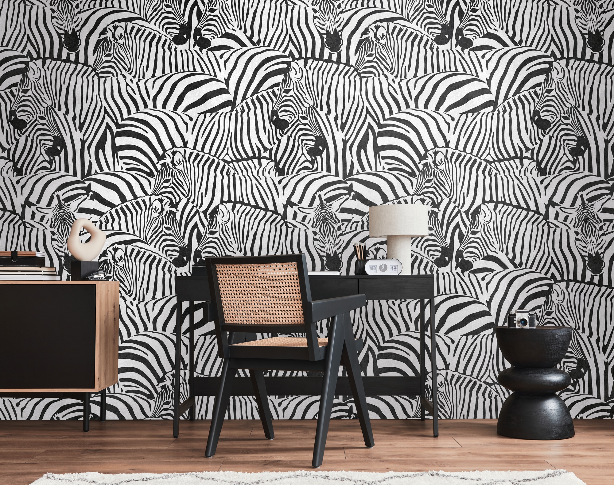 Fototapete LIVING WALLS "THE WALL III Zebra Tapete Motivtapete Tiere Tiere", schwarz-weiß (schwarz,weiß), B:2,8m H:0,02m L:1,59m, Vlies, Tapeten, Vliestapete Tiere für Schlafzimmer Küche Wohnzimmer Zebra Design Flur