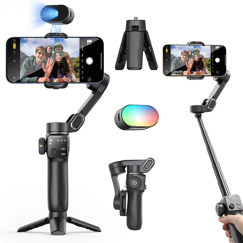 AOCHUAN Handheld Gimbal Stabilisator 3-Achsen Smart V8 Für Telefon mit Verlängerung Stange Stativ Gesicht Tracking Für iPhone Android TikTok Image