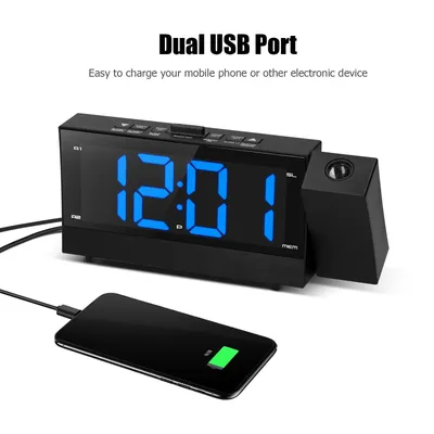 Digitaler Projektions wecker mit 6,4 Zoll großem Bildschirm 3-in-1 Grad drehbare Projektor uhr mit Doppel alarm