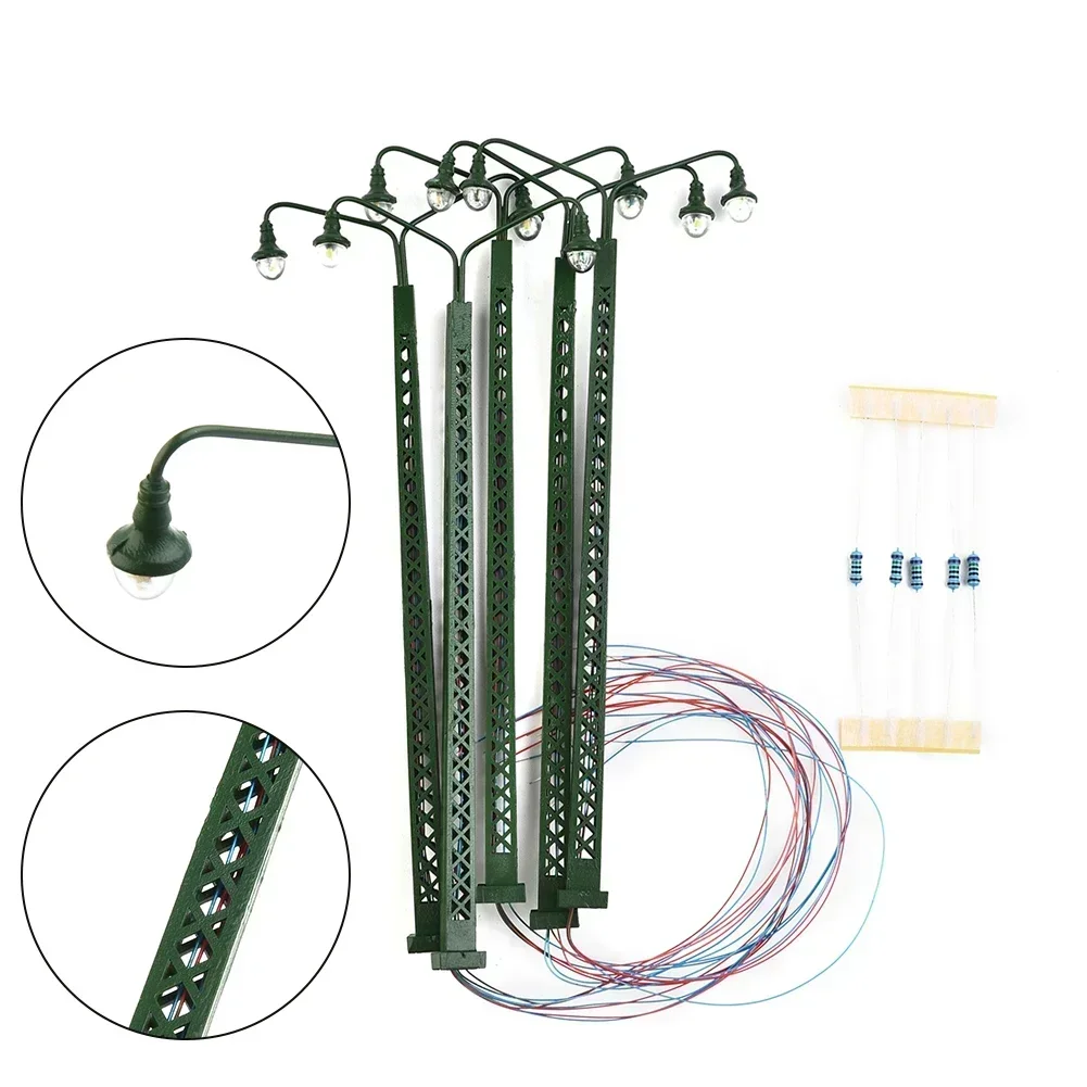 5Pcs Modell Eisenbahn Lichter Gitter Mast Licht Gauge H0 1:87 LED Licht Layout Gebäude Zug Landschaft Zubehör Straße Lampe Image