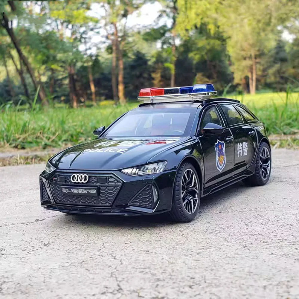 Maßstab 1:24 AUDI RS6 Polizeiautos Spielzeug Legierungsmodelle Druckguss 6 Türen geöffnet Miniaturfahrzeug Sound Licht Spielzeug Kinder Sammlung Geschenke Image