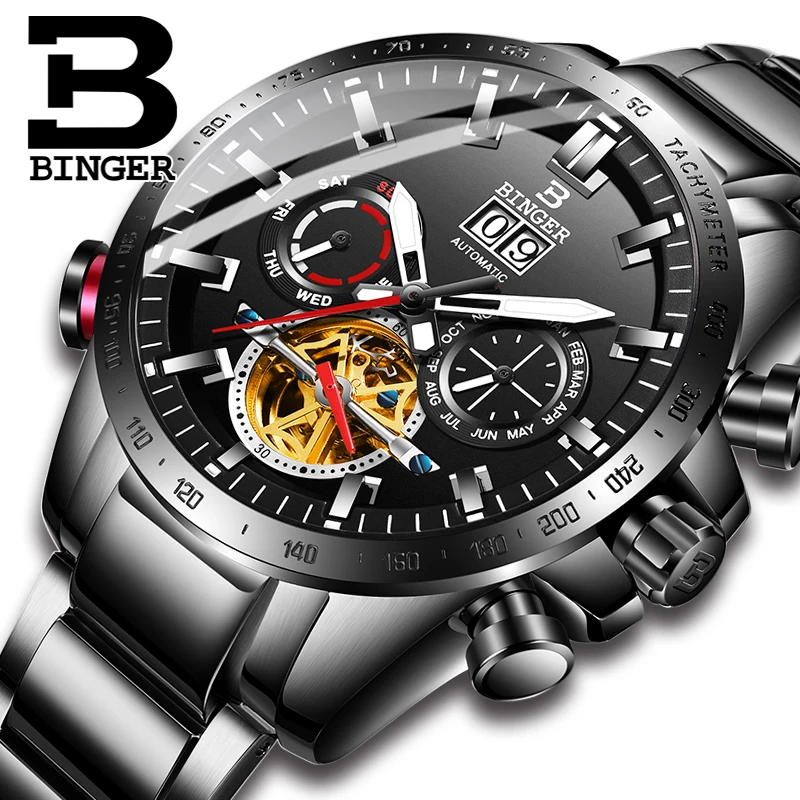Schweiz Automatische Uhr Männer BINGER Mechanische Männer Uhren Sport Military Uhr Relogio Masculino Wasserdichte Edelstahl Image