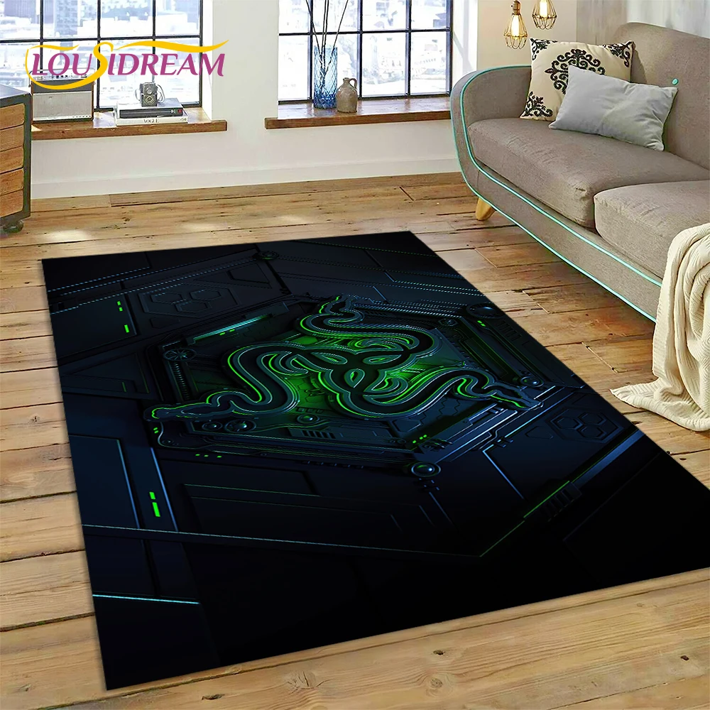 Razer Logo Game Snake Cartoon Maßgeschneiderter Teppich für Schlafzimmer, Wohnzimmer, Zuhause, Sofa, Dekoration, Kinderspiel, großes Dekor, Bodenmatte Image