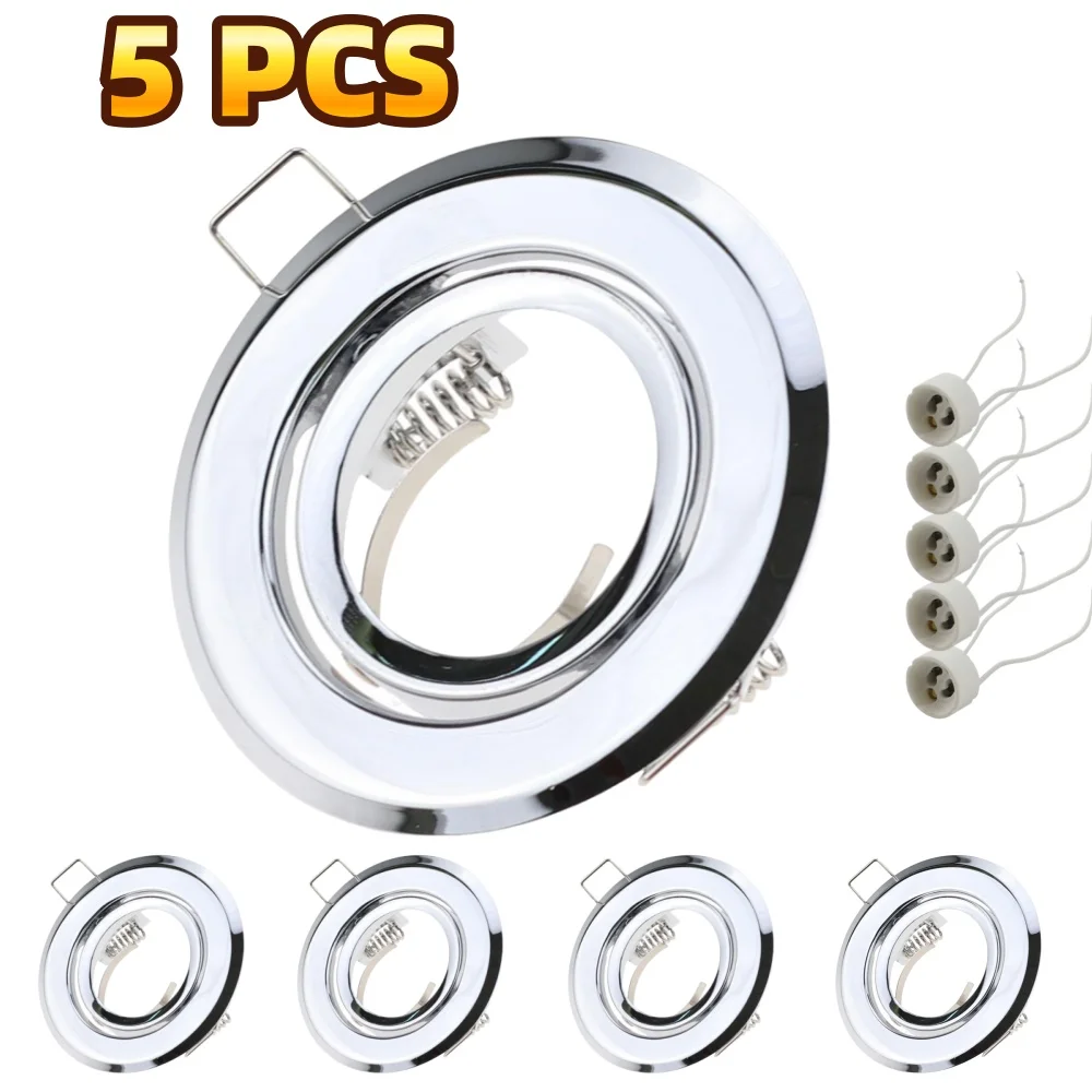 5 Stück runde LED-Deckeneinbaugeringe mit GU10-Lampensockel, Halogenlampe, Leuchtenhalterung, LED-Strahlerrahmen, Downlight