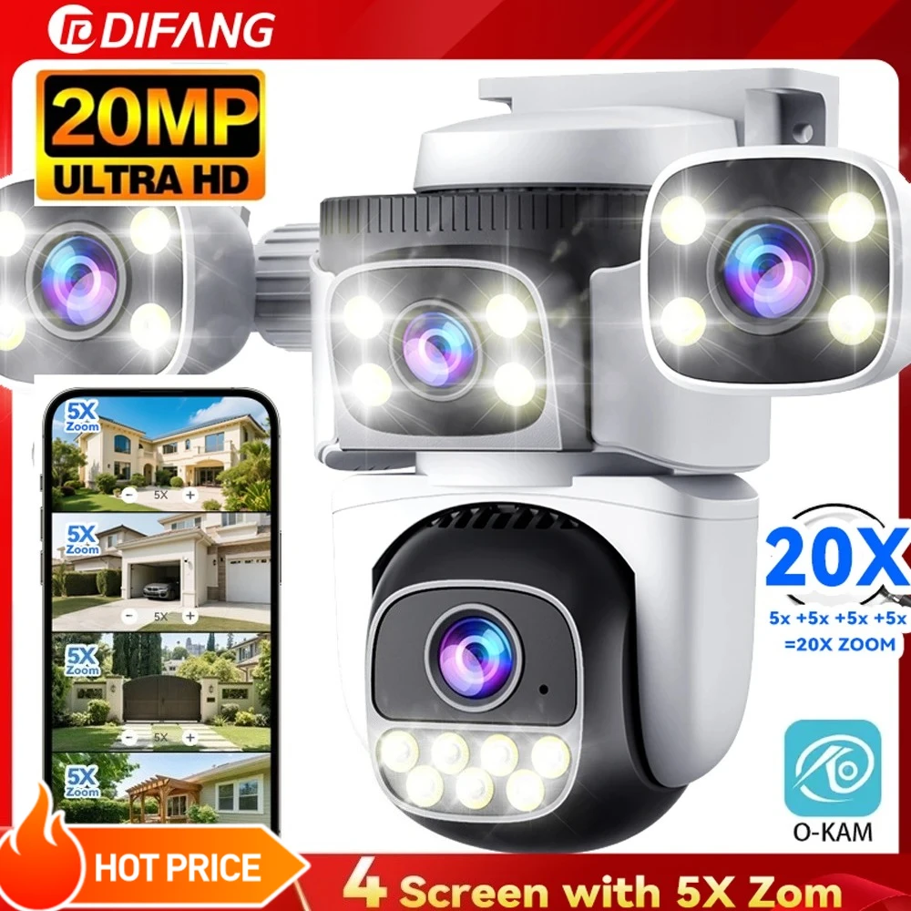 10K 20MP Vier Bildschirm Outdoor WiFi Cam PTZ 5X Zoom Nachtsicht Vier Objektiv 10K Drahtlose CCTV Überwachung Cam sicherheit Schutz Image