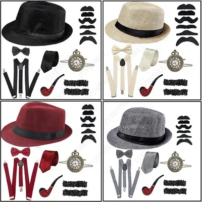 Halloween Great Gatsby Cosplay Kostüm 1920er Jahre Herren Gangster Zubehör Set – Fedora Newsboy Hut Image