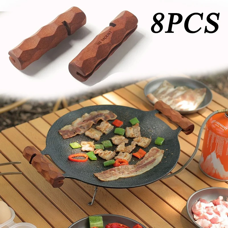 1-8 Stück Mehrzweck-Grill pfannen griff Holzgriff wärme isolierter Griff Outdoor-Grill pfannen halter Grill werkzeug Image