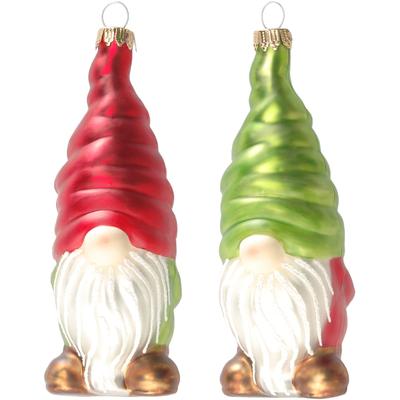 Christbaumschmuck KREBS GLAS LAUSCHA "CBK10933, Weihnachtsdeko, Christbaumschmuck", bunt (weiß, rot, grün), B:4cm H:5cm T:12cm, Glas, Weihnachtsbaumschmuck, Weihnachtswichtel, Gnome aus Glas Image