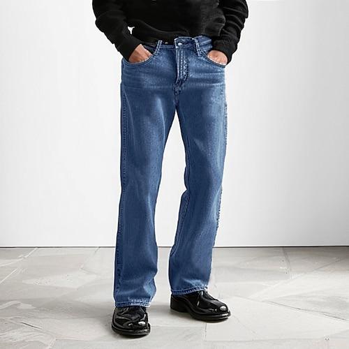 Herren Jeans Einfarbig Volle Länge Outdoor Urlaub Lässig Vintage Mode Blau Leicht Blau Mikroelastisch
