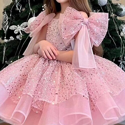 kinderkleidung Mädchen Party Kleid Feste Farbe Ärmellos Leistung Gitter Prinzessin Süß Gitter Mitte der Wade Etuikleid Tüll-Kleid Sommer Frühling Herbst Kinder Weiß Champagner Rosa Image