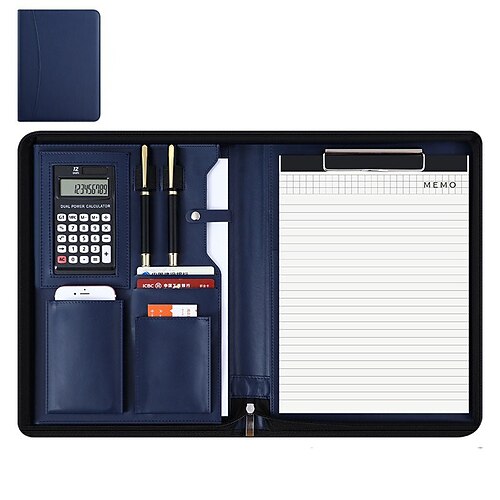 Businesstasche aus veganem Leder, Business-Portfolio mit Reißverschluss, All-in-One-Schreibmappe. Intelligenteste Schutzhülle für Tablet, Präsentationsfach, Taschenrechner, Kartenfach, Schreibblock Image