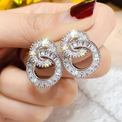 TEMU New Exquisite Round Cute Bling Synthetic Zirconia Stud Earrings For Women Fashion Jewelry Image