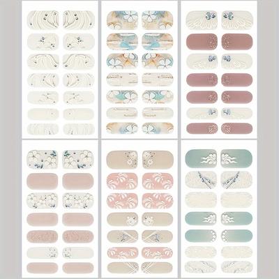 TEMU 6 Sheet Full Wrap Nail Art Stickers, Spring Flower Nail Strips Self-adhesive Gel Nail Strips, Nail Art Decals For Home Women Girls Nail Decorations Image