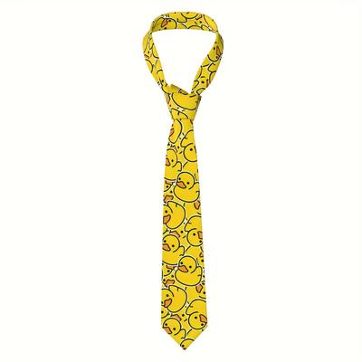TEMU Funky Yellow Duck Print Men's Neck Tie - Vibrant Cartoon Duck Pattern, Soft Comfortable Fabric, Novelty Accessory For Casual & Formal Wear, Shirt Decoration, Durable Image