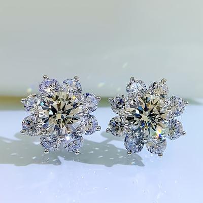 TEMU 1 Pair Diam Luxury Sunflower Stud Earrings, 0.5 Carat Moissanite, 18k Golden Plated S925 Silver, Anniversary & Wedding Jewelry, Full Year Round Suitable Image