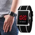 Montres LED simples pour hommes mode Sport lumière rouge affichage numérique montre carrée bracelet en Silicone classique noir blanc hommes montre