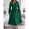 Robe vintage Robe casual Femme Mini robe Plissé Taille haute Formel Soirée Vacances Elégant Grande occasion Col V manche longue Standard Bleu Vert Kaki S M L XL