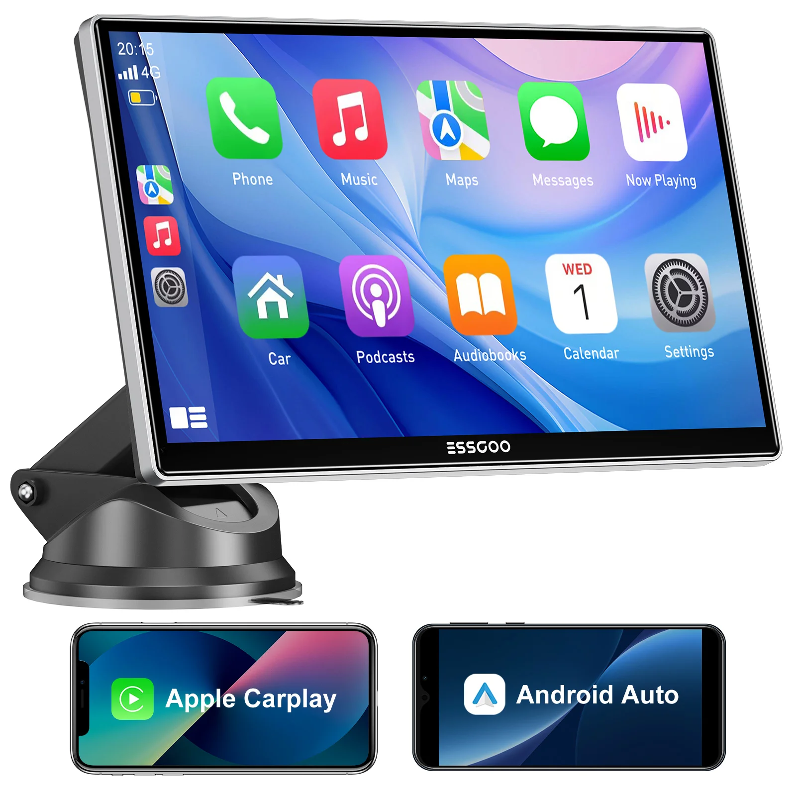 ESSGOO 9-Zoll-Touchscreen, tragbares Autoradio, Radio, kabellos, Apple Carplay, Android, Auto, USB, TF, Bluetooth, Spiegellink Image