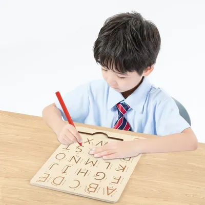 Montessori Englisch Brief Tracing Bord Stift Control Training Holz Pädagogisches Spielzeug Frühen Image