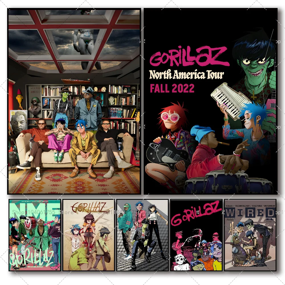 1PC Gorillaz Musik Poster Selbstklebende Kunst Wasserdichte Papier Aufkleber Kaffee Haus Bar Zimmer Wand Dekor Image