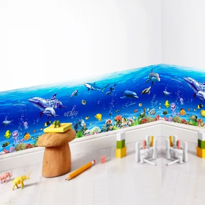 Fische unter Meer Landschaft Wandaufkleber für Kindergarten Kinderzimmer Fußleiste Home Dekoration Diy 3D Cartoon Wandbild Kunst PVC Aufkleber Image
