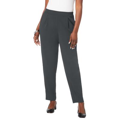Plus Size Women's Stretch Knit Crepe Straight Leg Pants by Jessica London in Dark Charcoal (Size 12 W) Stretch Trousers