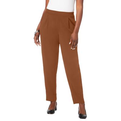 Plus Size Women's Stretch Knit Crepe Straight Leg Pants by Jessica London in Cognac (Size 20 W) Stretch Trousers