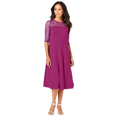 Plus Size Women's Ultrasmooth® Fabric Illusion Lace Swing Dress by Roaman's in Raspberry (Size 30/32)