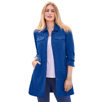 Plus Size Women's Long Denim Jacket by Jessica London in Dark Sapphire (Size 20 W) Tunic Length Jean Jacket
