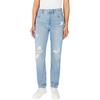 High-waist-Jeans PEPE JEANS "TAPERED JEANS HW", Damen, Gr. 27, Länge 30, blau (light stone wash destroy), Denim/Jeans, Obermaterial: 100% Baumwolle, Destroyed-Effekte, casual, gerade, unten schmal lang, Jeans