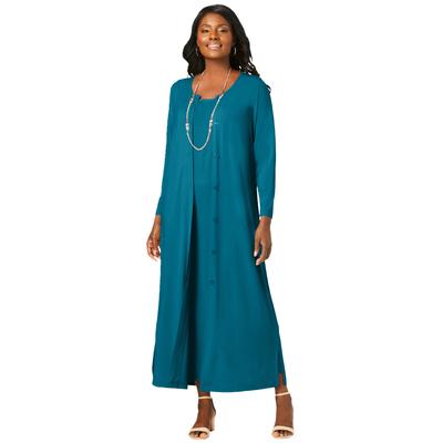 Plus Size Women's 2-Piece Stretch Knit Duster Set by The London Collection in Deep Teal (Size 26/28)