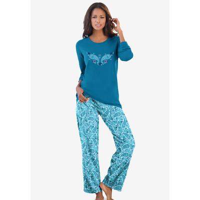 Plus Size Women's Long Sleeve Knit PJ Set by Dreams & Co. in Pale Ocean Paisley (Size 34/36)