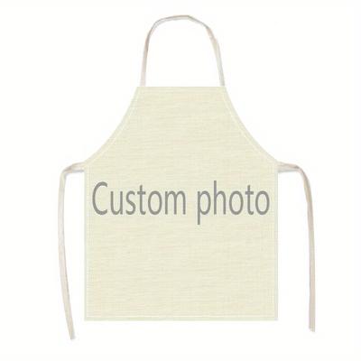 TEMU Custom Photo Apron - Personalized 1pc Kitchen Apron With Your Own Design, Linen 100% Woven Cooking & Grilling Apron, Painting, Sleeveless Work Apron For , Fashionable Home Kitchen Wear