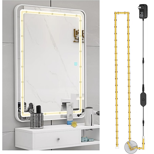 COB-LED-Beleuchtungsset für Kosmetikspiegel, 1–4 m/3,2–13 Fuß, 420 LEDs/m, einstellbares Lichtband, Dimmer Netzteil COB-Streifenlichter für Spiegel, Schrank, Küche, Schrankbeleuchtung Image