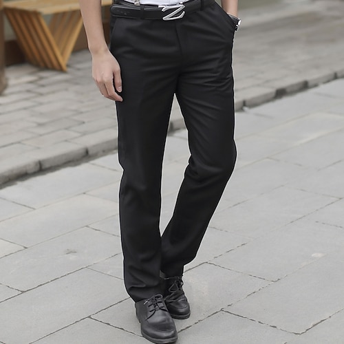 Herren Abschlußfeier Anzughose Hose Chinos Knöpfe Tasche Einfarbig Komfort Formell Party Arbeit Mode Klassicher Stil Schwarz Marineblau Mikroelastisch Image