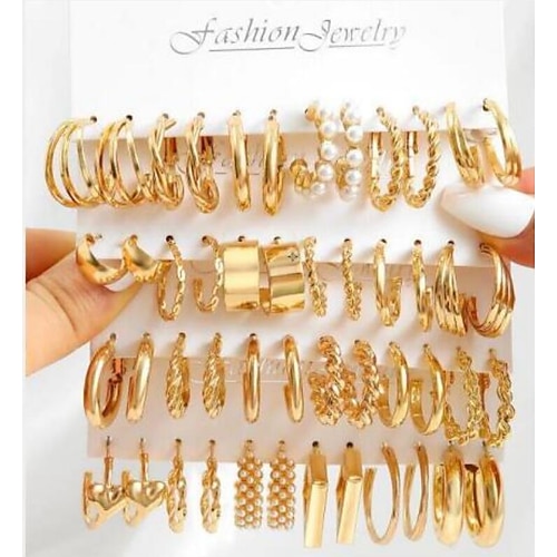 12 Paar Creolen- und Ohrstecker-Set eleganter Modeschmuck für Damen für den Alltag und Partys Image