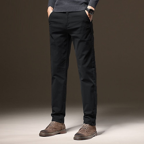 Herren Anzughosen Hose Hosen Chinesisch Chino Knopf Tasche Feste Farbe Komfort Formal Party Arbeit Modisch Klassicher Stil Schwarz Khaki Mikro-elastisch Image