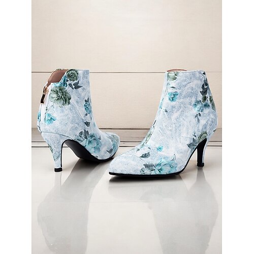 Damen-Stiefeletten mit Vintage-Blumenmuster, spitzer Spitze und Stilettoabsatz elegante Stiefeletten mit hohem Absatz für formelle Anlässe und Partys Image