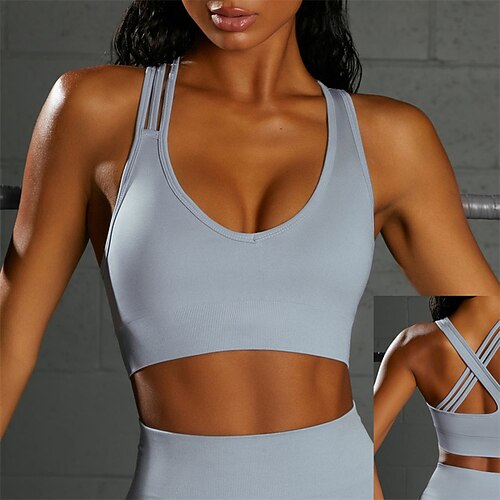 Damen BH-Oberteil Unterwäsche BH-Top Bequem Atmungsaktiv Stoßfest Herausnehmbare Polsterung Drahtlos Einfach Sport Sportkleidung Hellblau Schwarz Yoga Fitness Leger