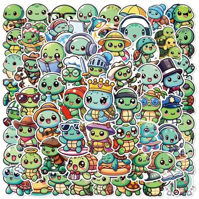 TEMU 60 Piece Turtle Decals Set, Animal Picture Paper Adhesive Labels, Assorted Turtle Character Decorations For Laptop, Phone, Notebook, Instrument Customization