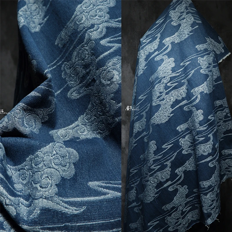 Tessuto denim lavato jacquard Texture Cappotto cineserie Autunno Inverno Panno all'ingrosso Abbigliamento Cucito fai da te Materiale in puro cotone