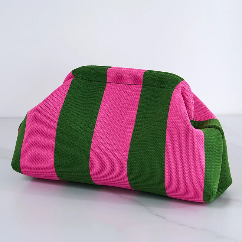 Sommer-Strand-Clutch für Damen, gewebte Häkel-Handtaschen, Geldbörsen, Stricken, Knödel-Clutch, gerüscht, niedliche Wolke, lässige Colorblock-Tasche Image