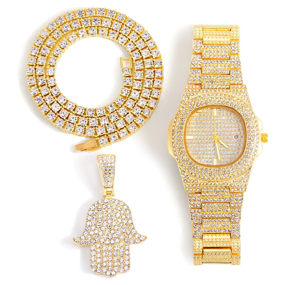 Party Frau Hand Anhänger vereist Kette Anhänger für Schmuck Gold Hip Hop Silber voller Diamant Uhr Mann Mode accessoires Frauen