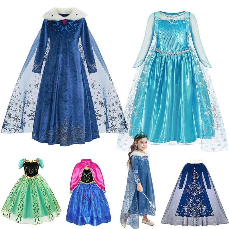 Anna Elsa Kostüme Baby Mädchen Kleidung Prinzessin Mesh Pailletten Kleid Kinder Kleidung Kinder Geburtstag Blau Karneval Cosplay Kleid