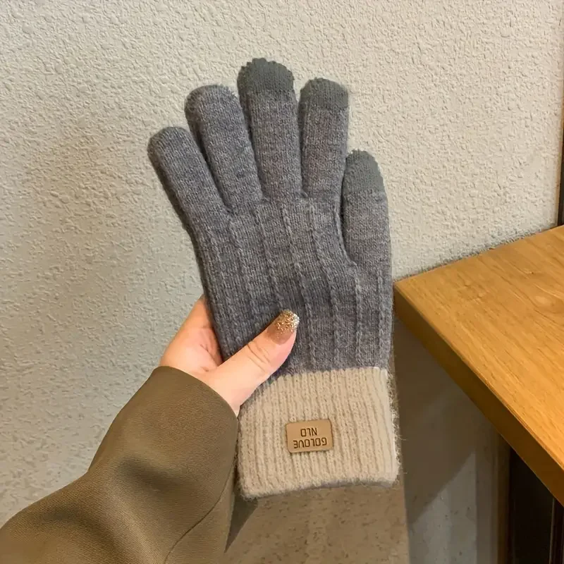 Herbst- und Winter-Touchscreen-Handschuhe für Herren, doppellagige, dicke, warme Strickhandschuhe mit Samt als Weihnachtsgeschenk Image