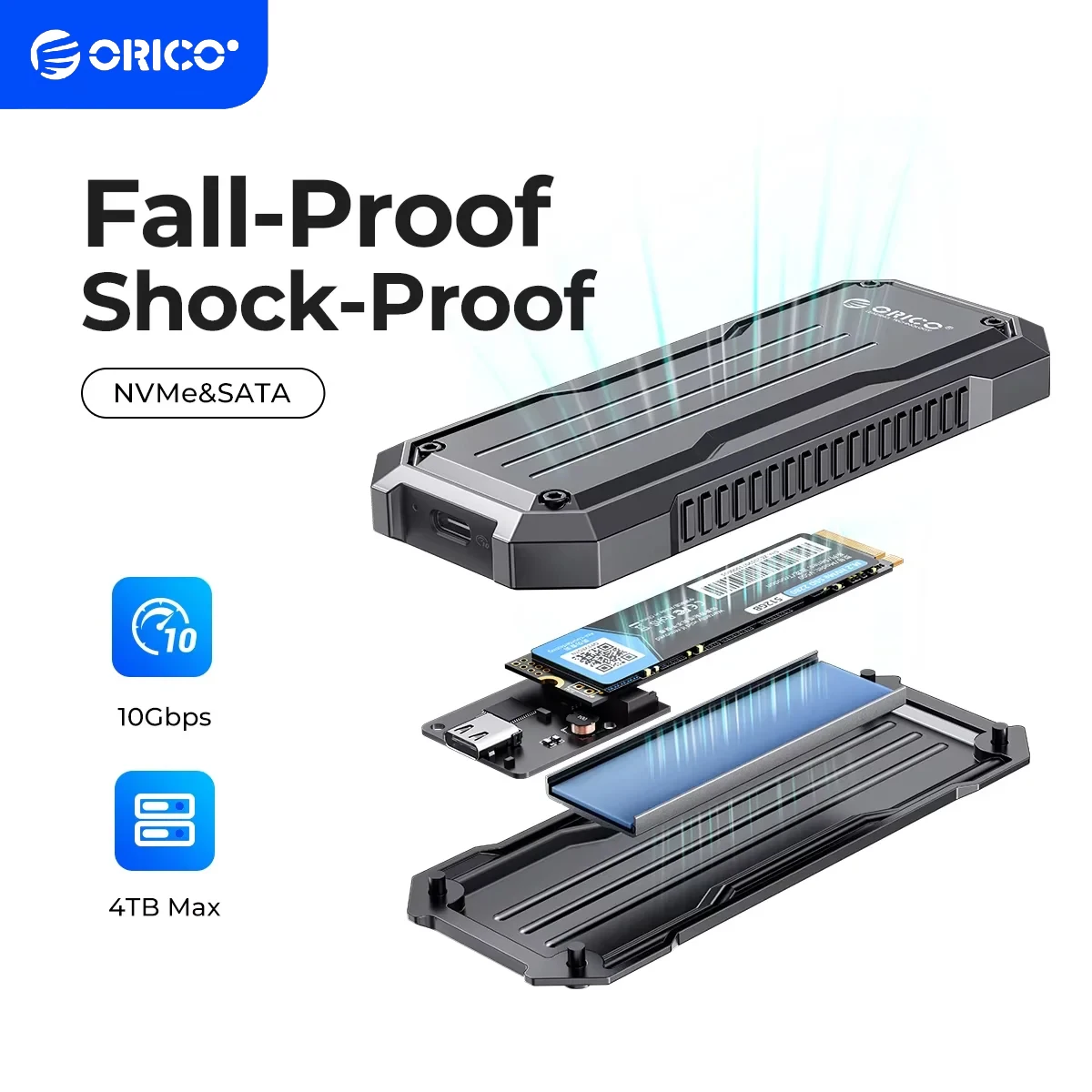 Orico tragbare m.2 nvme sata ssd Fall Zink legierung wasserdicht stoß festes Gehäuse 10 Gbit/s mit Lanyard Kühlkörper für Reisen im Freien Image